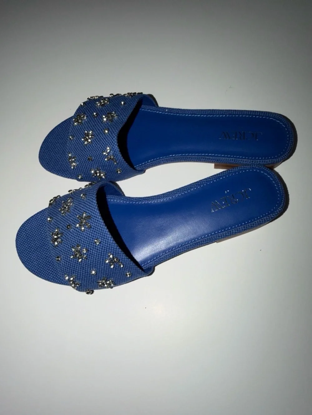 J. Crew Blue Crystal-Embellished Slide Mules